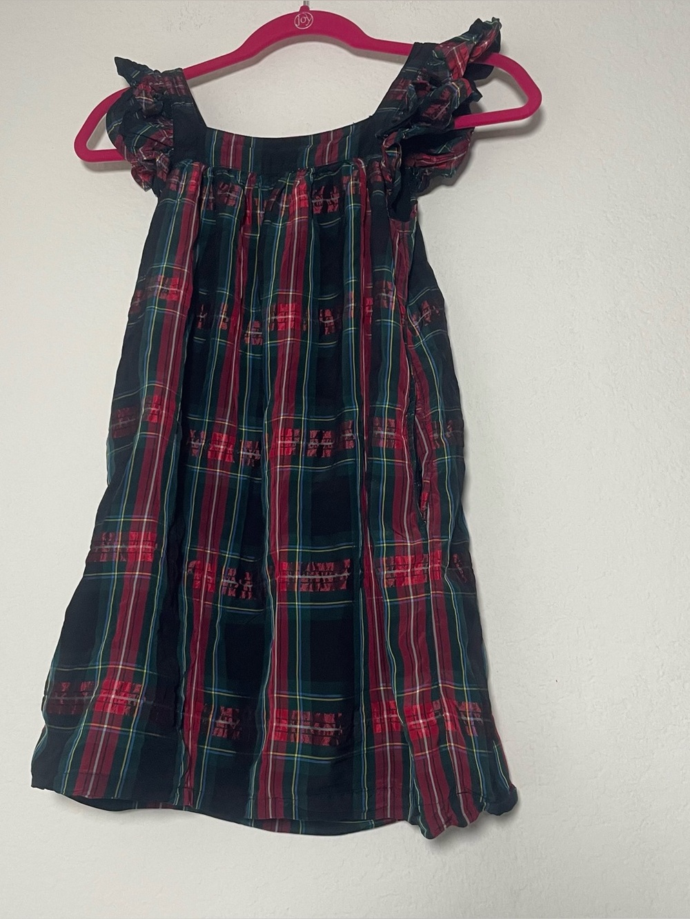 Vineyard Vines Girls Medium Plaid Ruffle Dress Holiday Black Red Green
